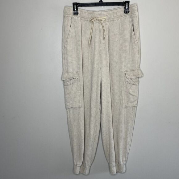 ASOS Design Pants Womens Medium M Beige Linen Blend Cargo Jogger Woven Lounge - Picture 1 of 7
